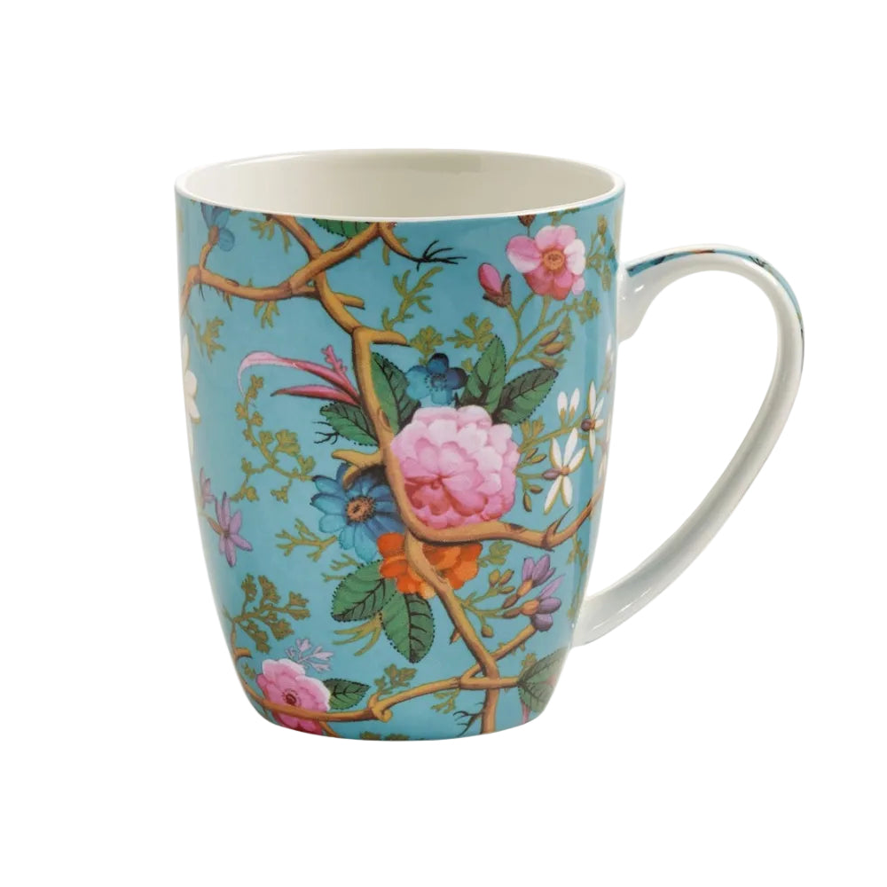 Colorful floral mug on a white background