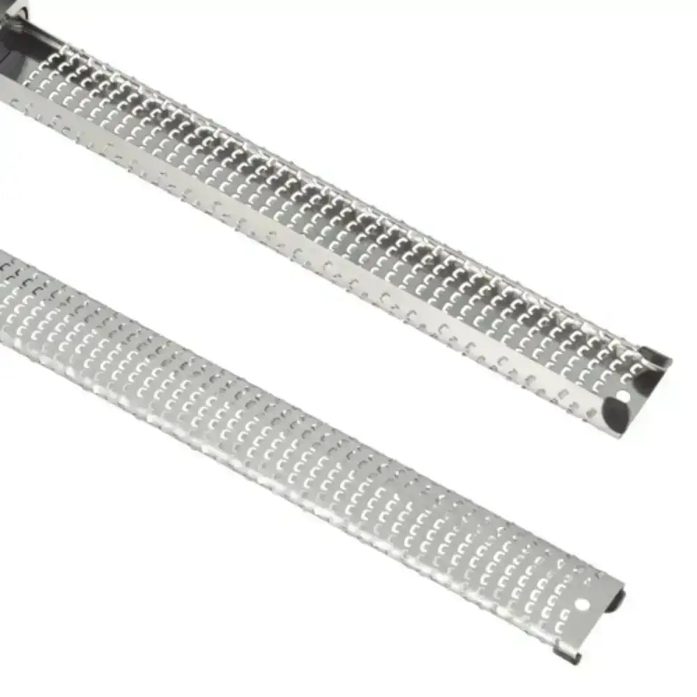 Two metal gratings on a white background