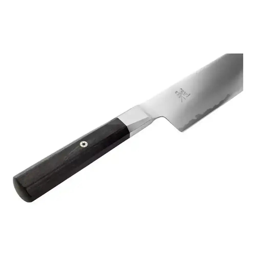 Knife with a black handle on a white background