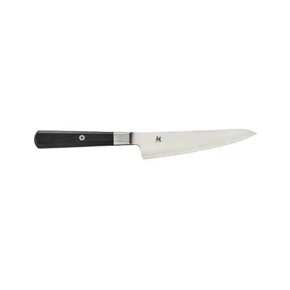 Chef's knife with black handle on a white background