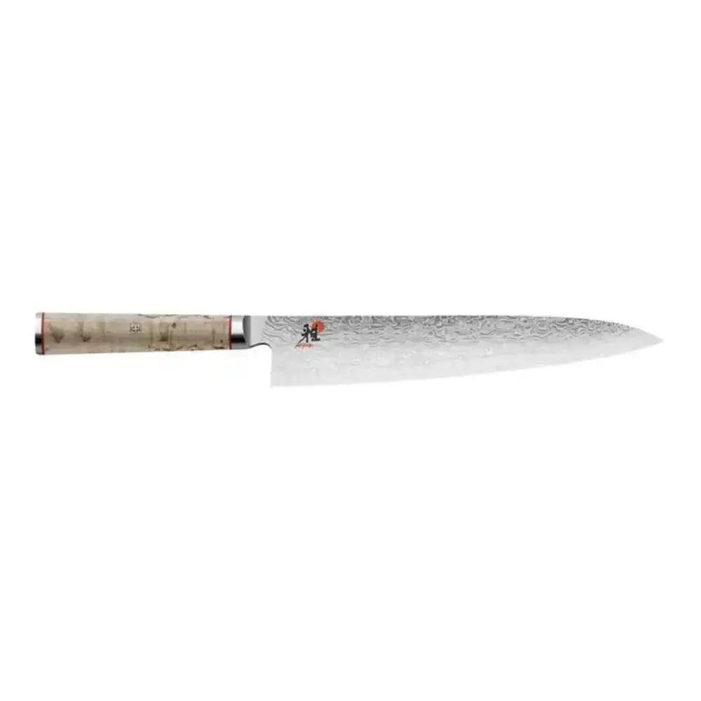 Chef's knife with a wooden handle on a white background