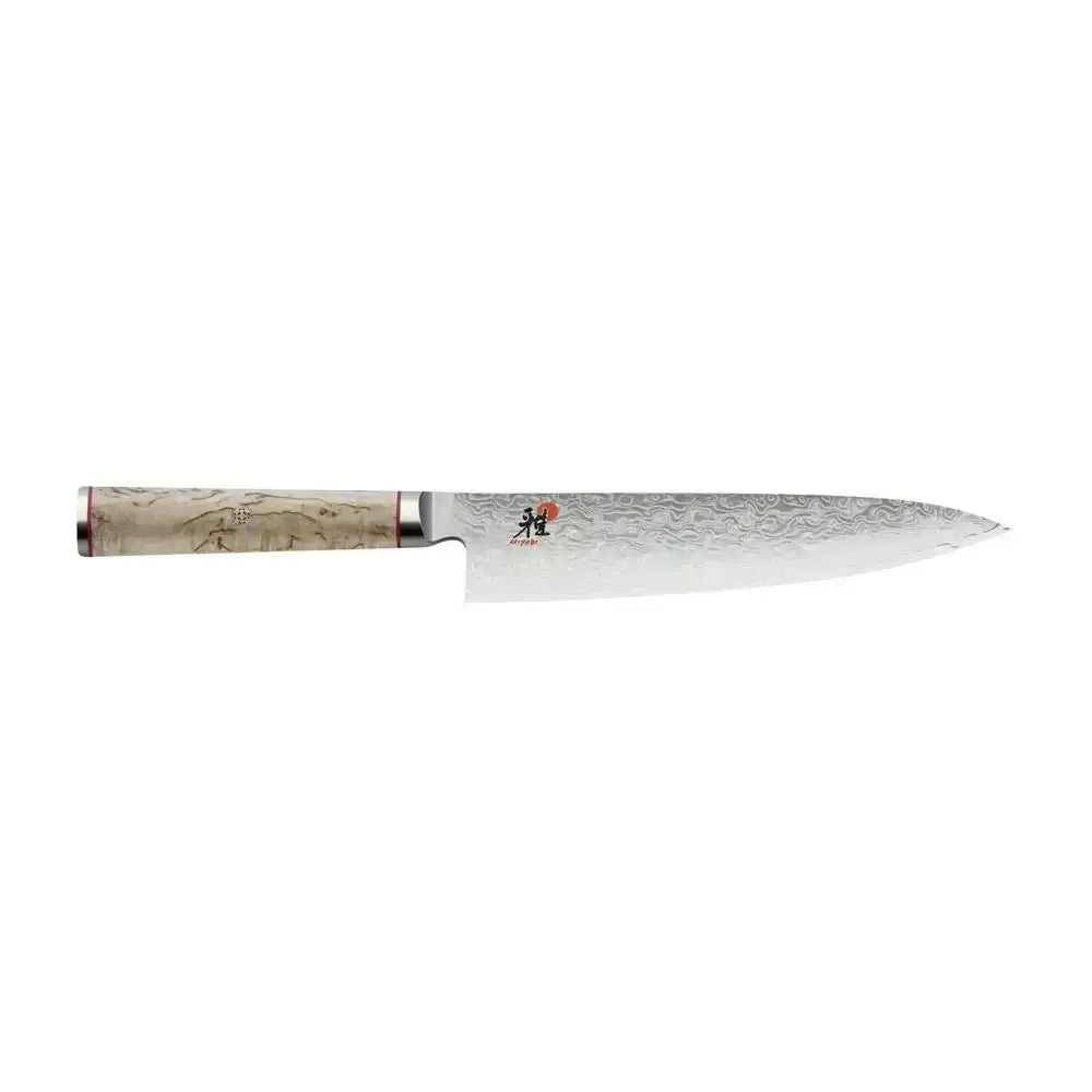Chef's knife with a wooden handle on a white background