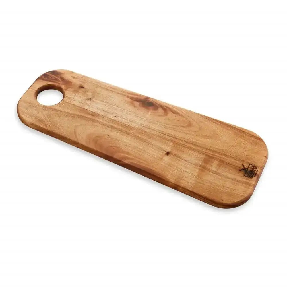 Wooden cutting board with a handle on a white background