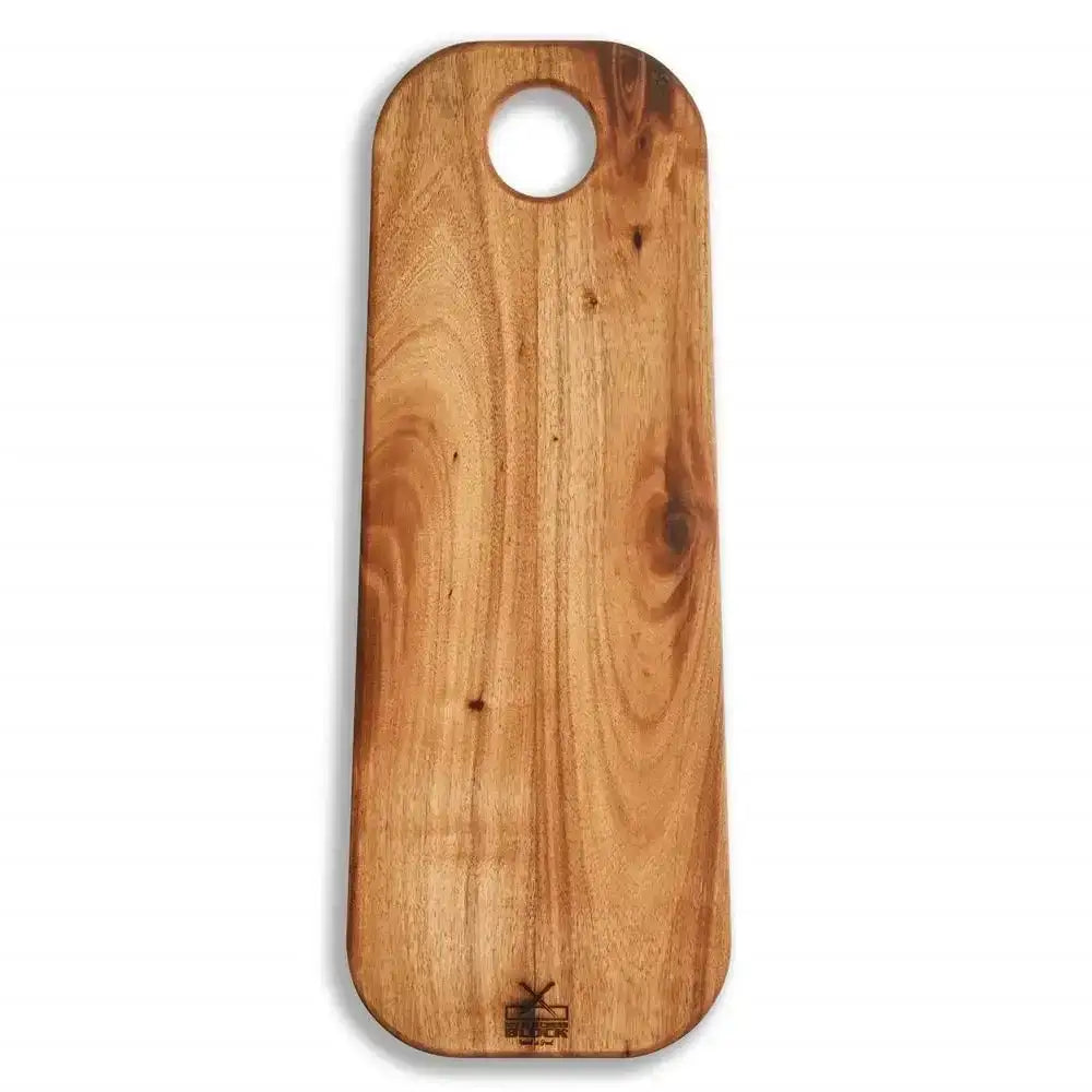 Wooden cutting board with a handle on a white background