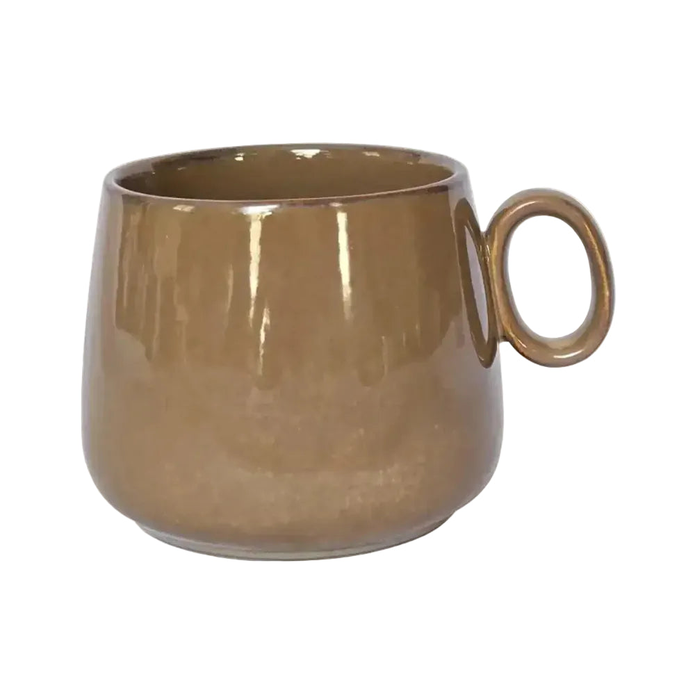 Brown mug with a handle on a white background