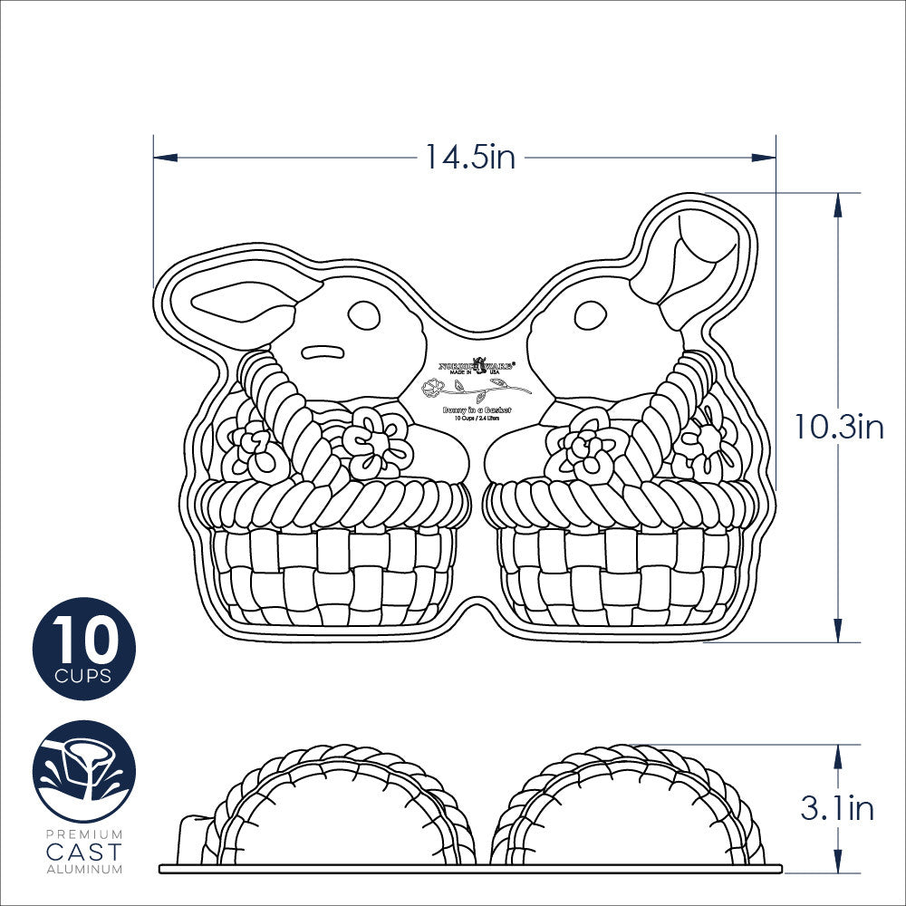 Technical drawing of a cupcake mold with dimensions and features.