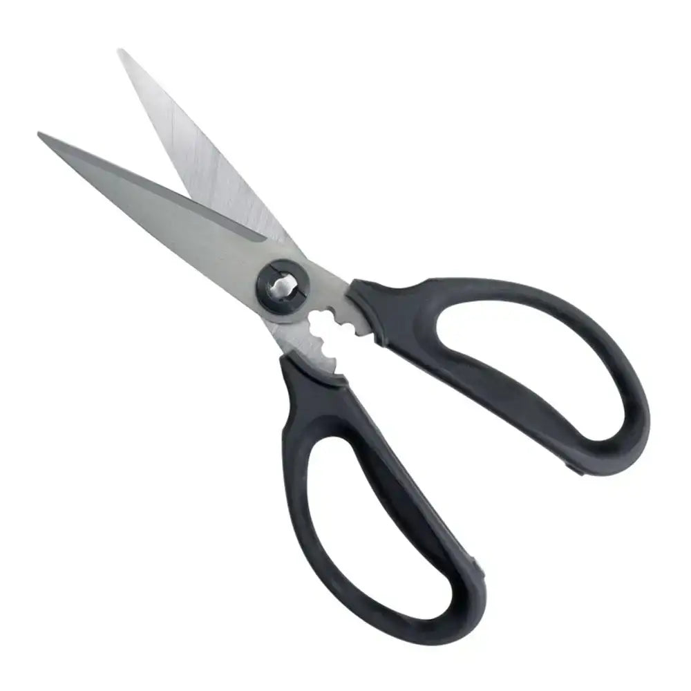 Pair of scissors with black handles on a white background