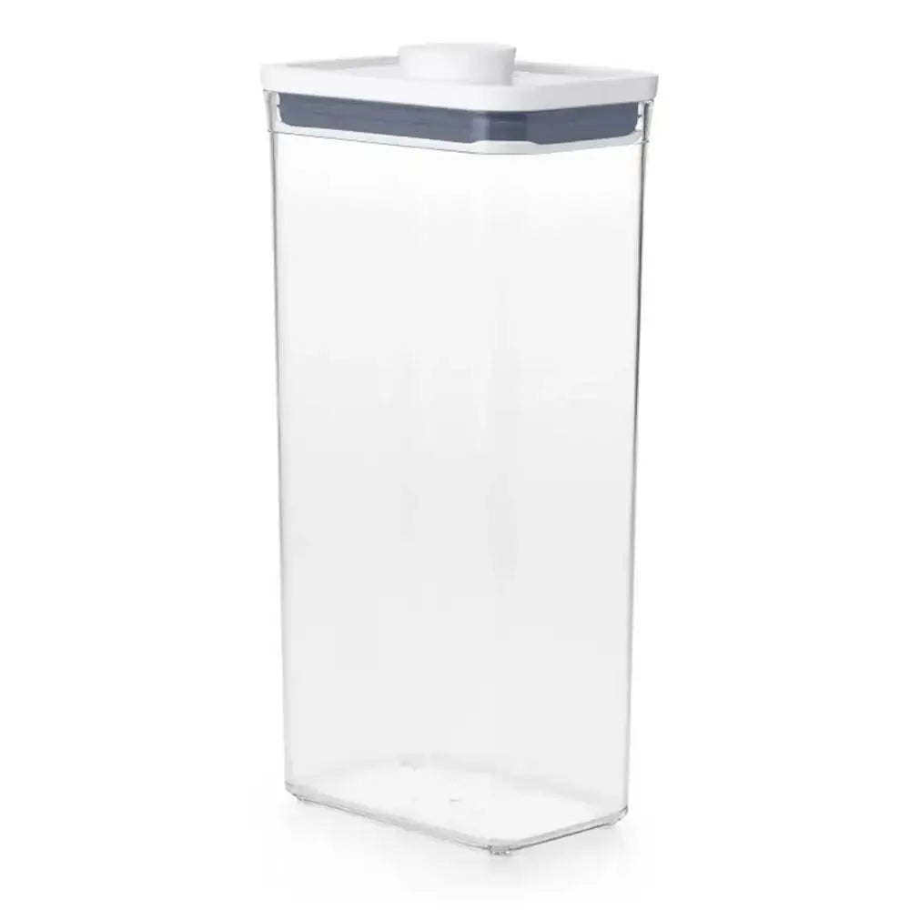 White storage container with a gray lid on a white background