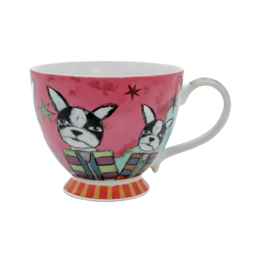 Mug with dog illustration on a pink background