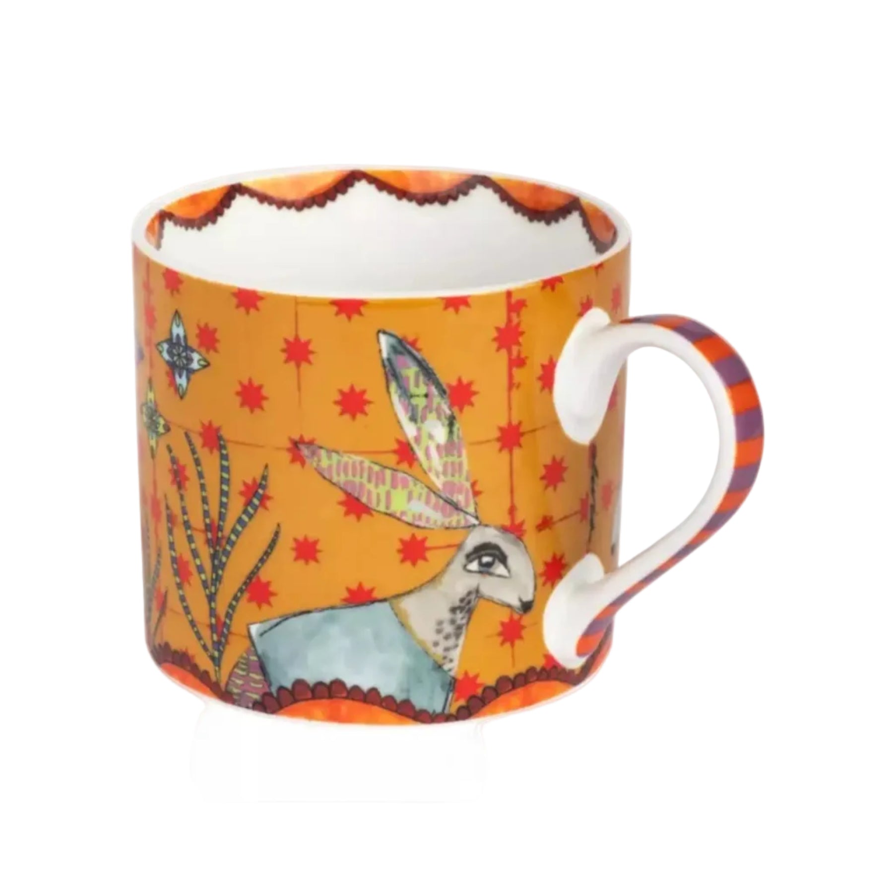 Mug with a rabbit design on an orange background