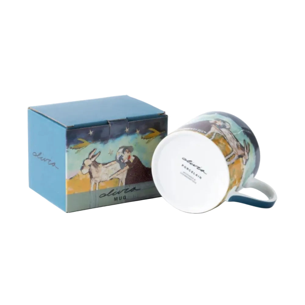 Mug with artistic design and matching box on a white background