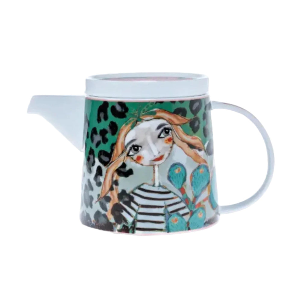Mug with a colorful design of a face on a white background