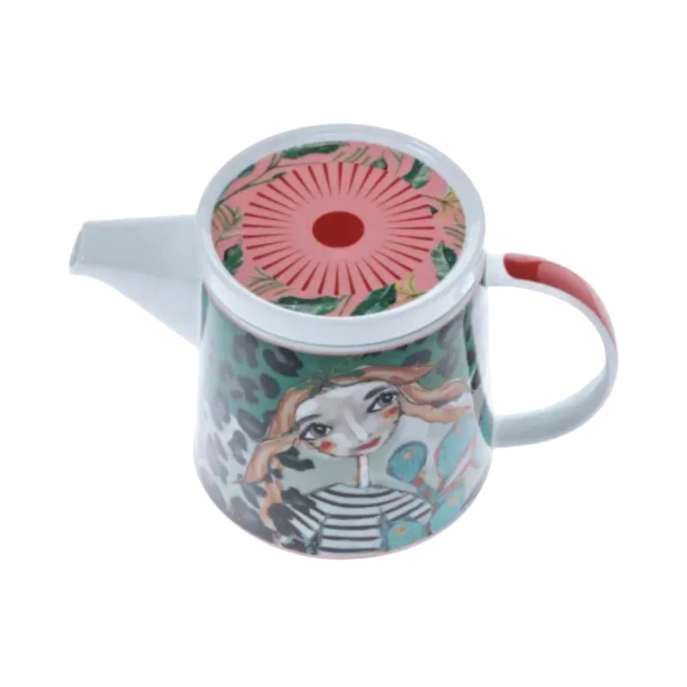 Teapot with a colorful design on a white background