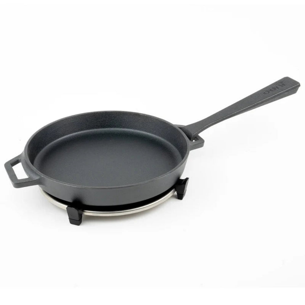 Cast iron skillet pan with a white background
