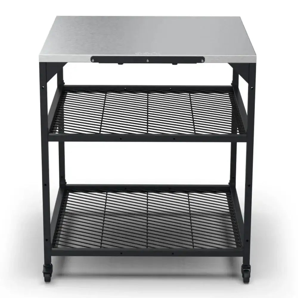 Metal workbench with a metal top on a white background