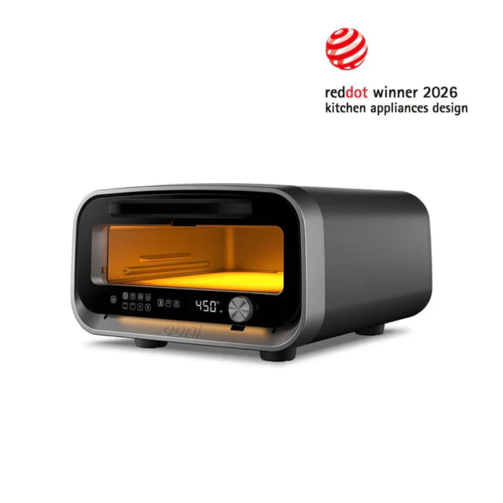 Electric Ooni pizza oven with a white background