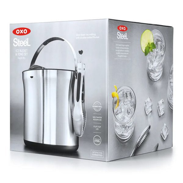 Oxo Steel Double Walled Ice Bucket & Tong Set