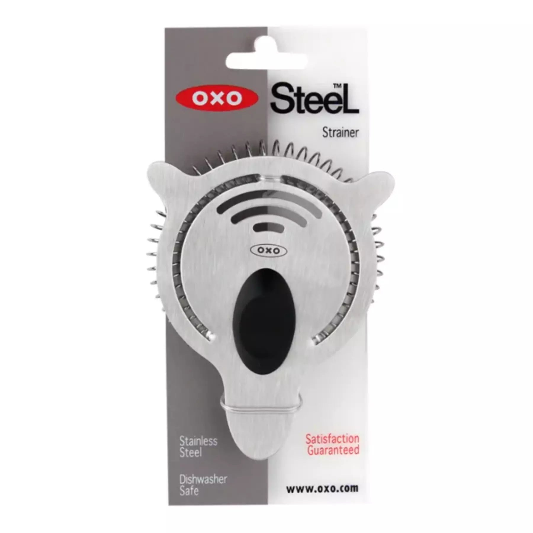 OXO Steel strainer on a white background