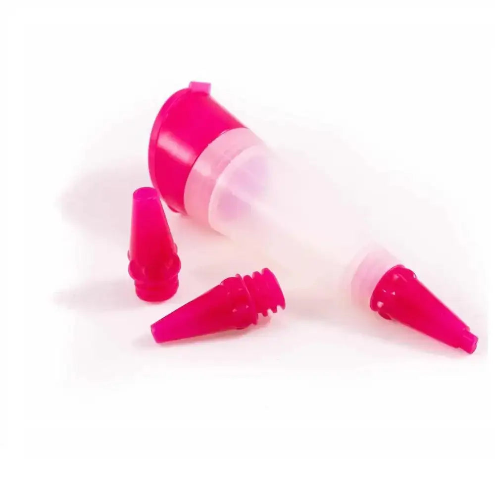 Pink and clear plastic cones on a white background