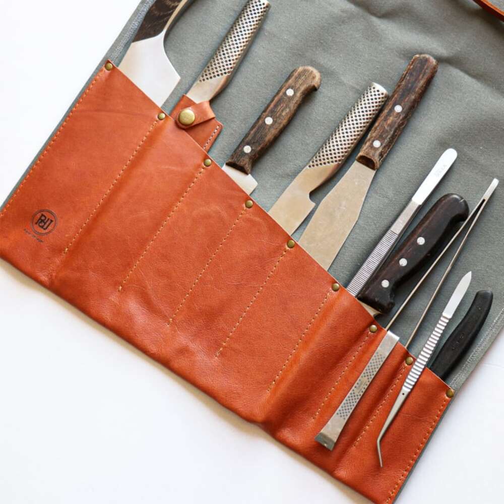 Pieter De Jager Knife Roll Canvas & Leather Grey