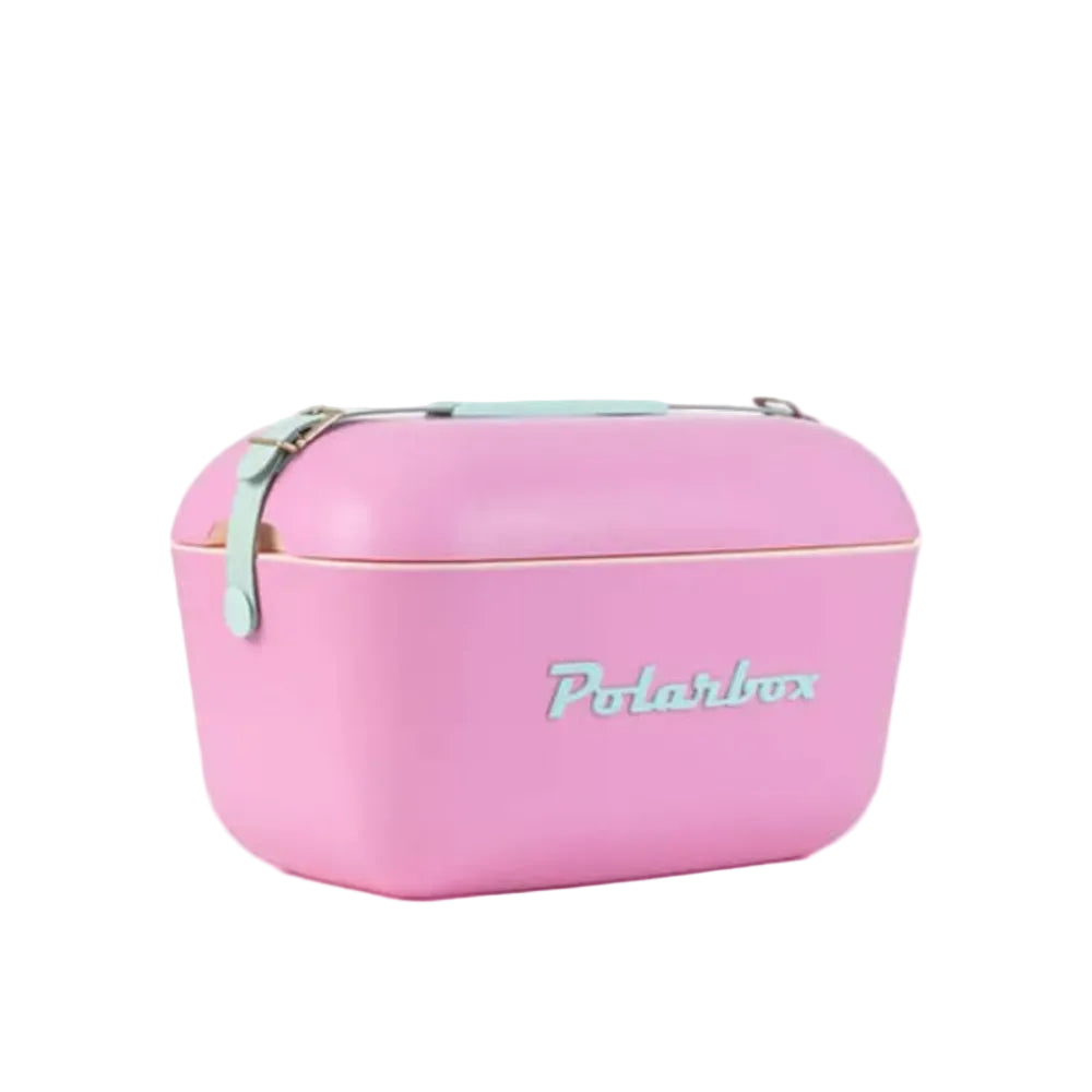 Pink Polarbox cooler on a white background.