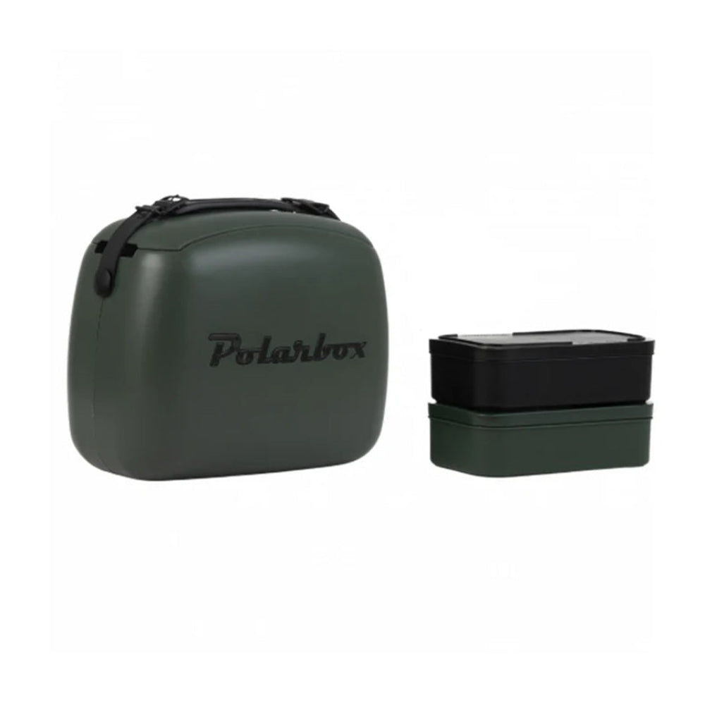 Green lunch box and container set with 'Polarbox' branding on a white background