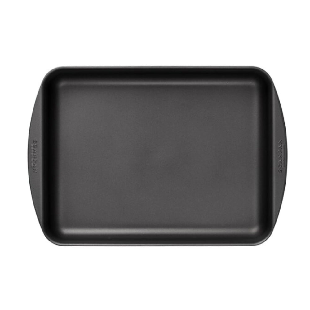 Black roasting pan on a white background.