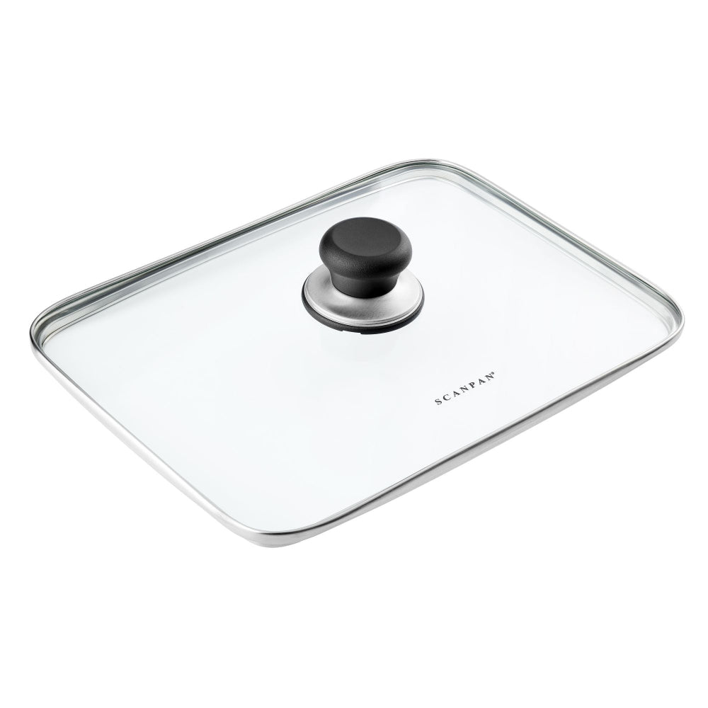 Clear glass lid on a white background 