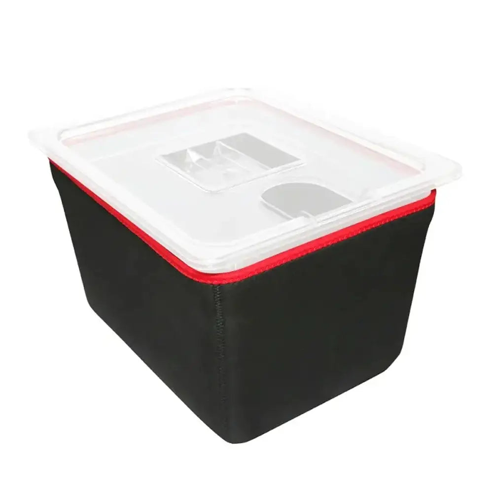 Clear Sous vide water bath with black neoprene sleeve