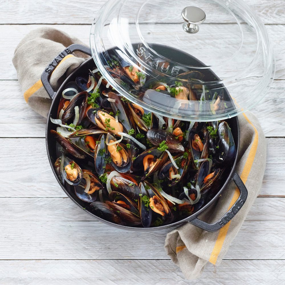 Staub Cast Iron Saute Pan & Glass Lid 28cm Cherry Red