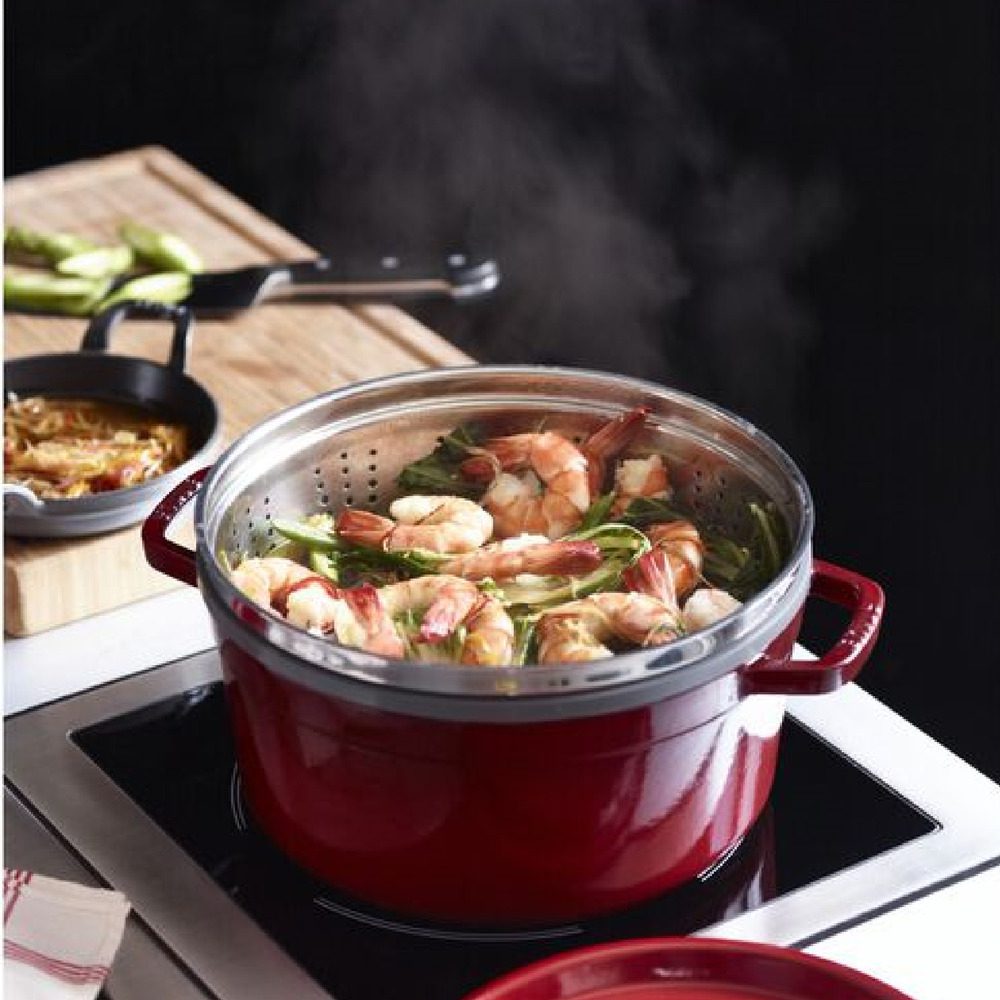 Staub Round Cast Iron Casserole & Steamer 5.2L