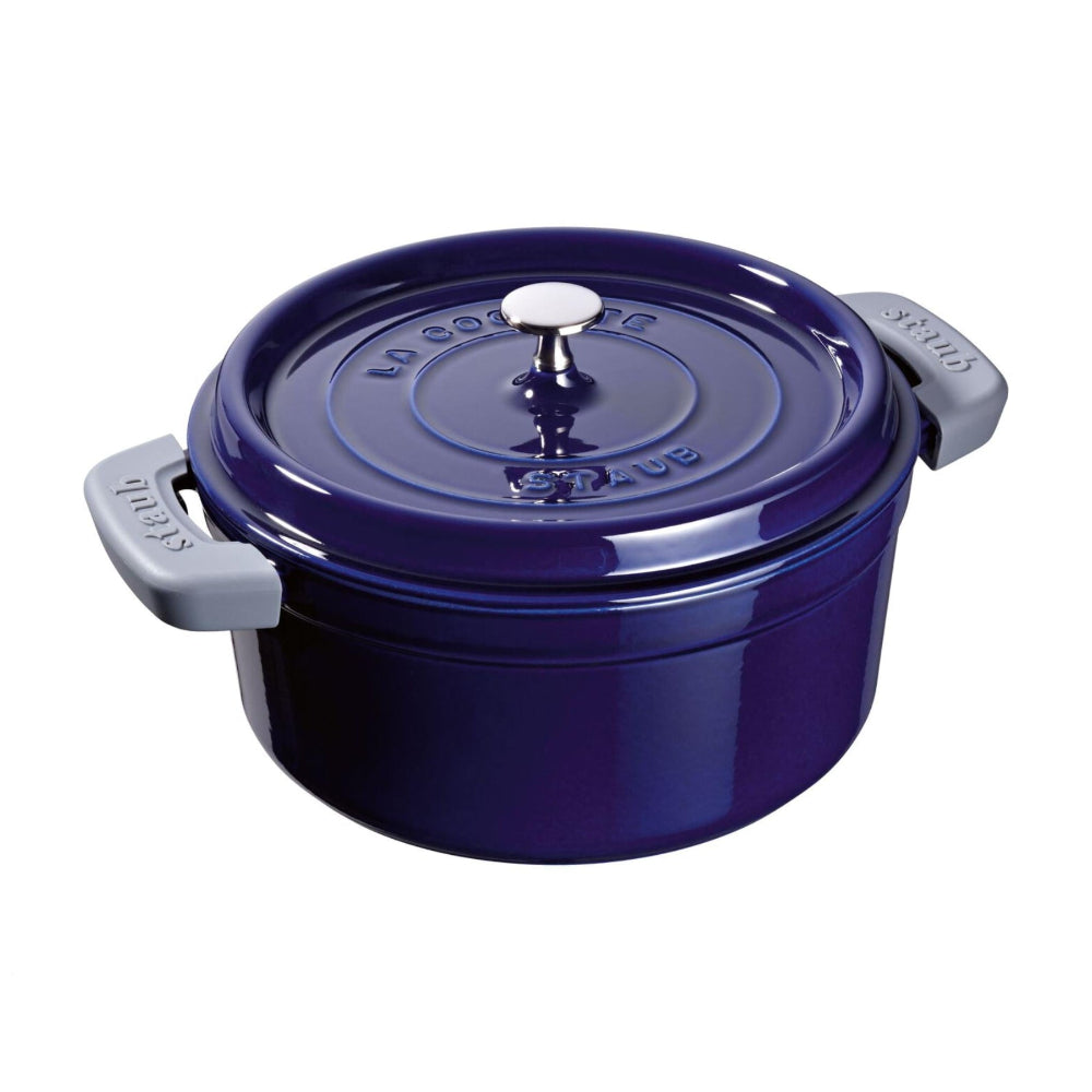 silcone handle attachments on a dark blue pot on a white background