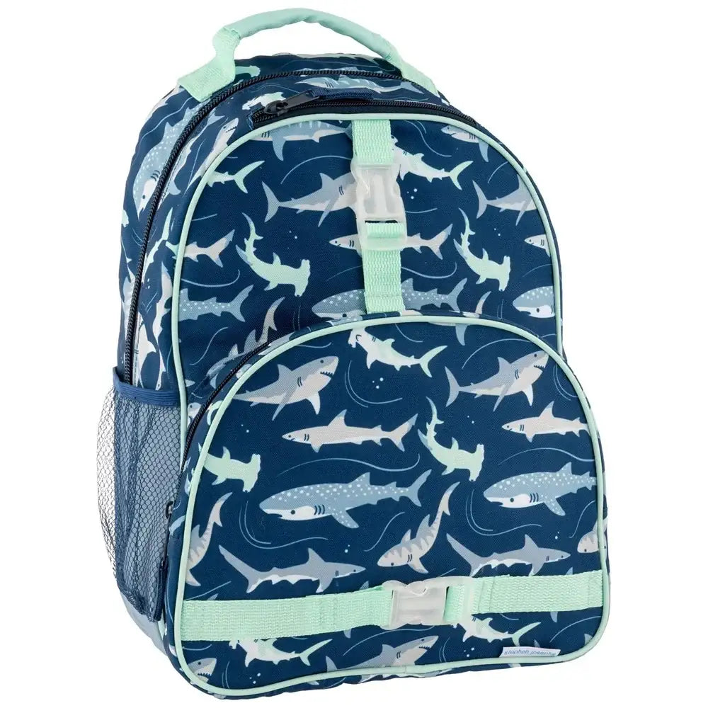 Backpack with shark pattern on a white background