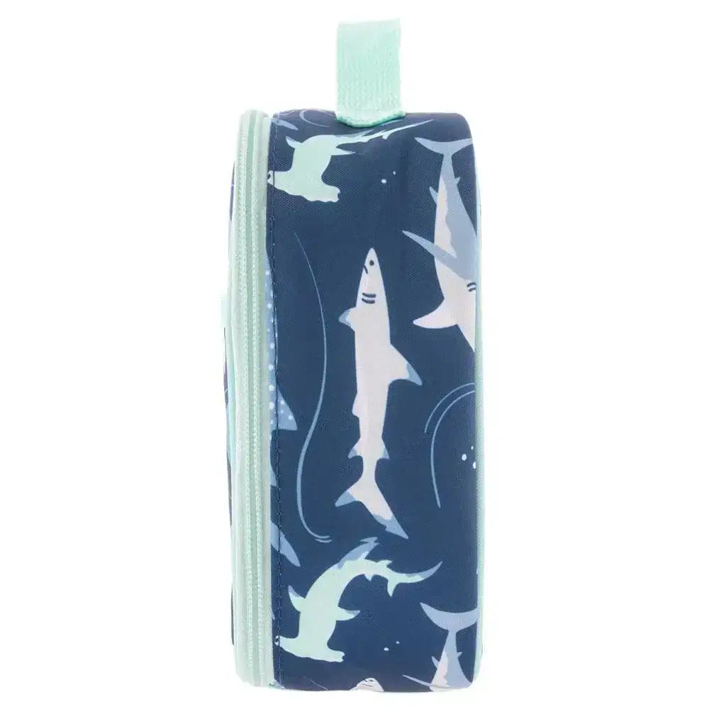 Lunch bag with shark pattern on a white background