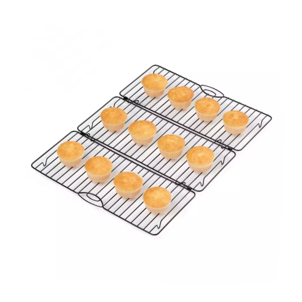 Cooling rack with cupcakes on it on a white background