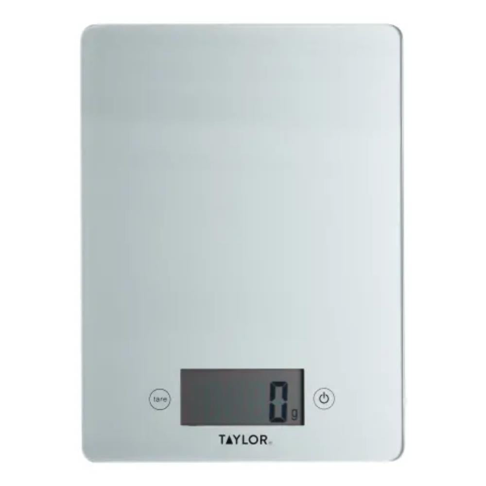 Taylor digital kitchen scale with a clear surface on a white background