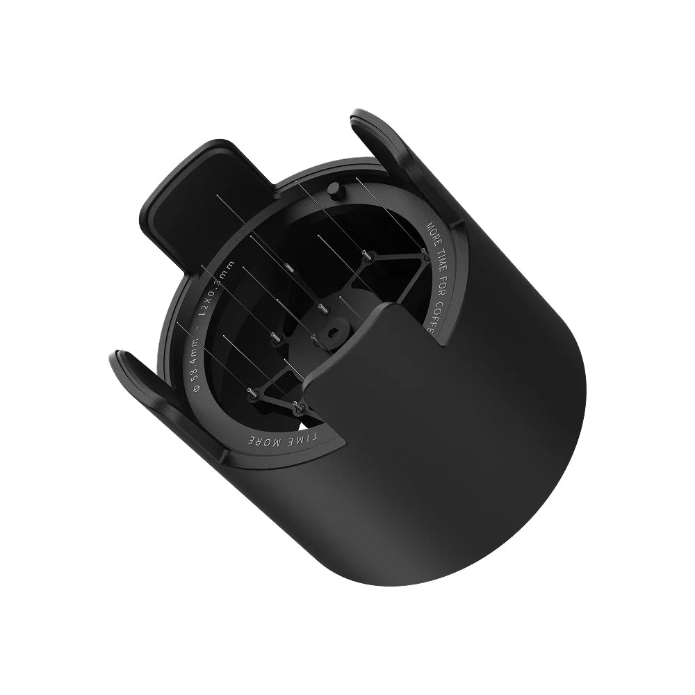 Black Timemore coffee distributor tool on a white background