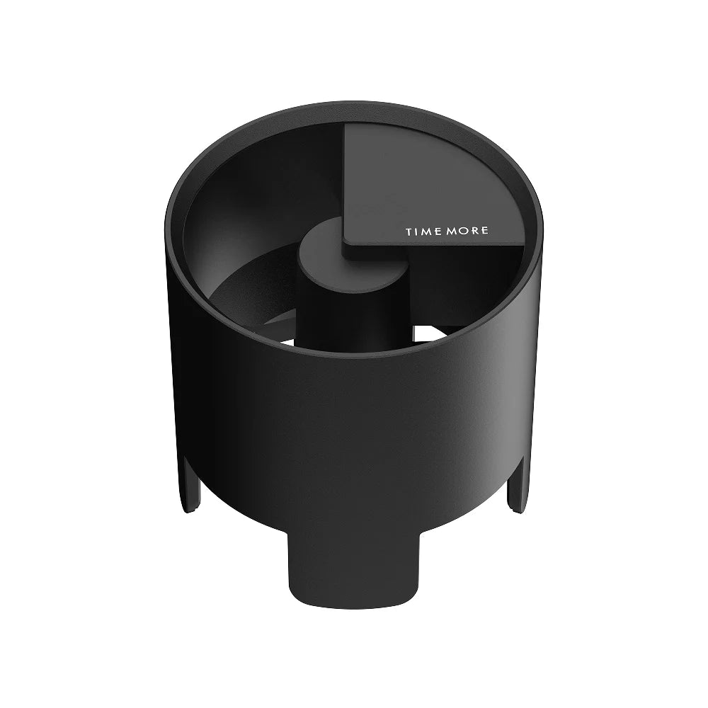 Black Timemore coffee distributor tool on a white background