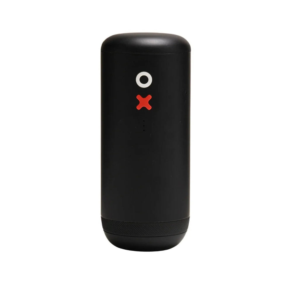 Black cylindrical device with a white circle and red 'X' on a white background
