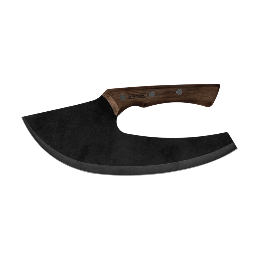 Black blade with wooden handle on a white background