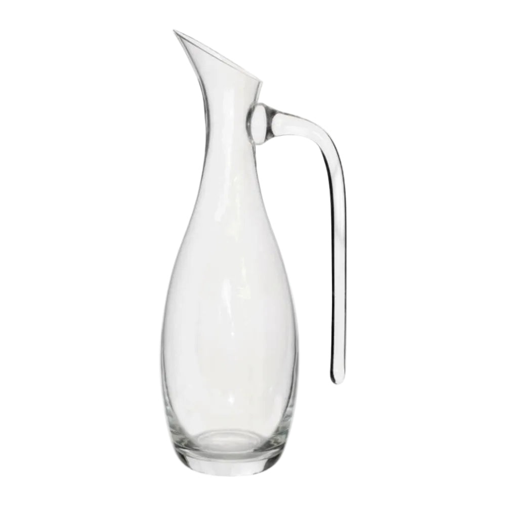 Clear glass carafe on a white background