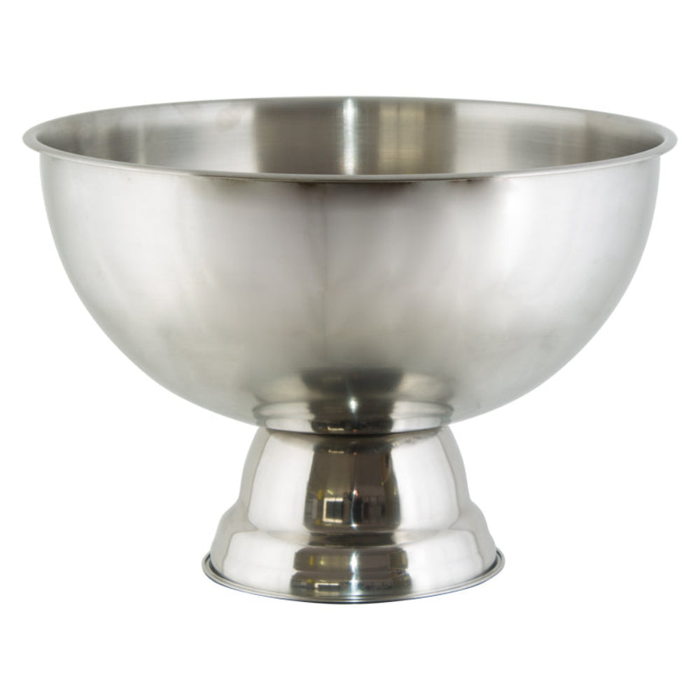 Stainless steel footed bowl on a white background