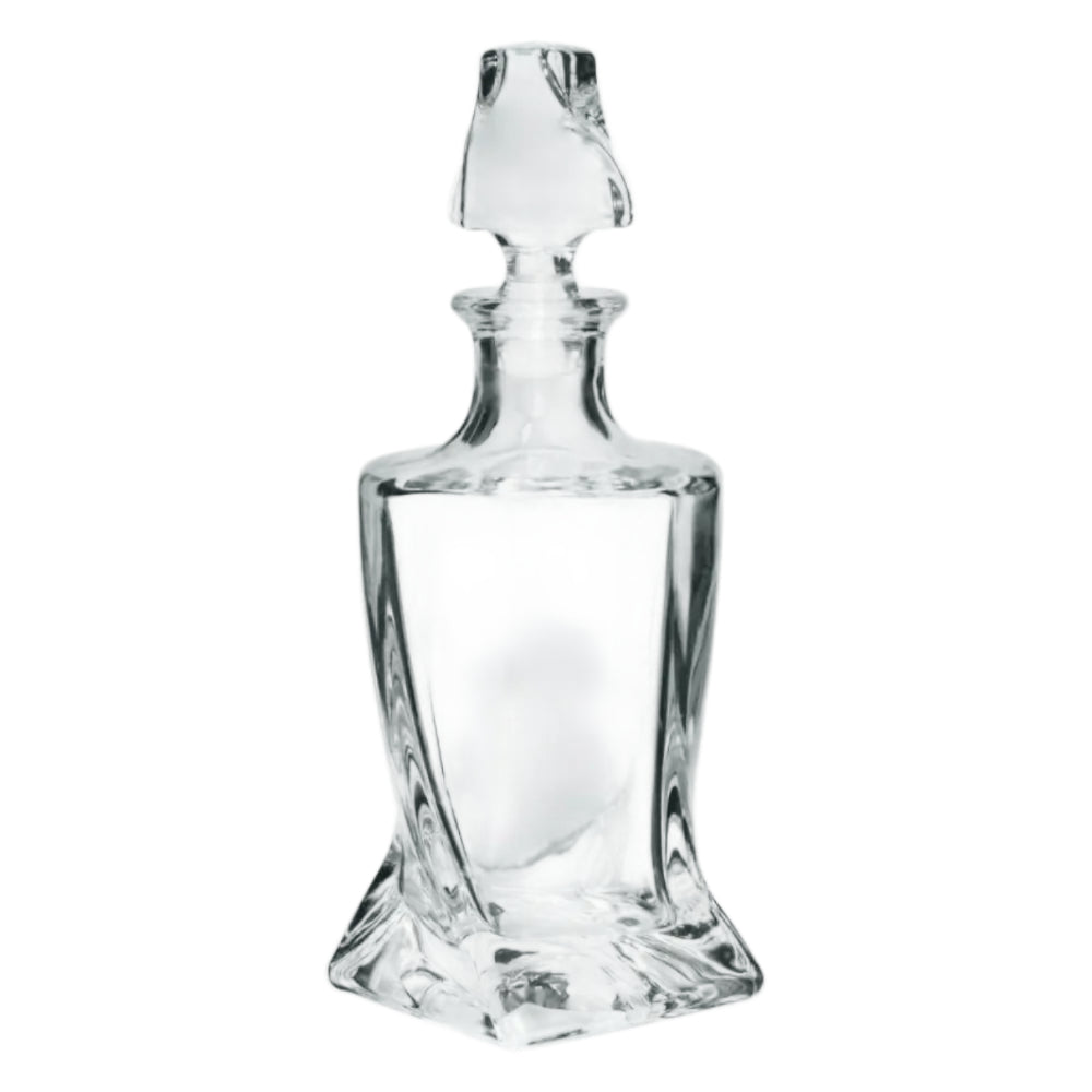 Clear glass decanter on a white background