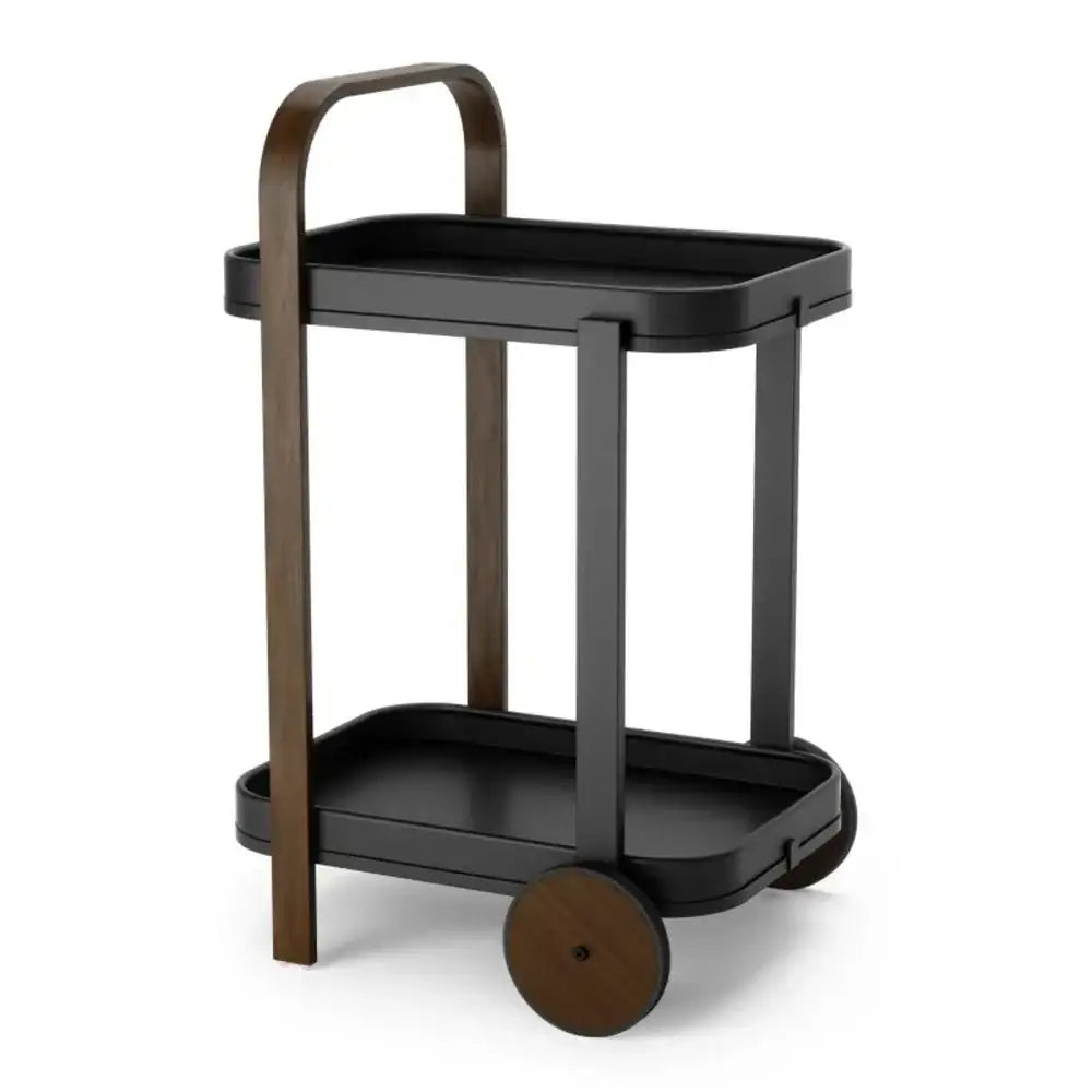 Black and brown bar cart on a white background