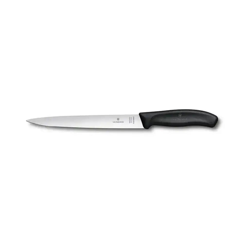 Forked knife with black handle on a white background