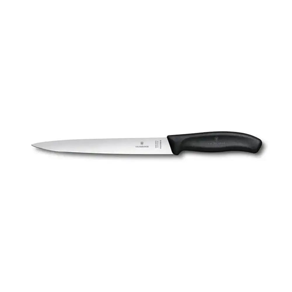 Forked knife with black handle on a white background
