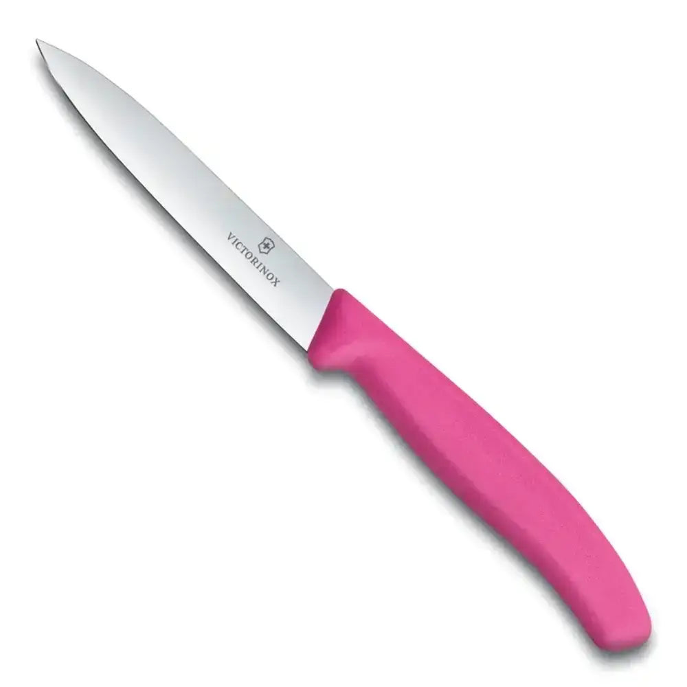Paring knife with pink handle on a white background