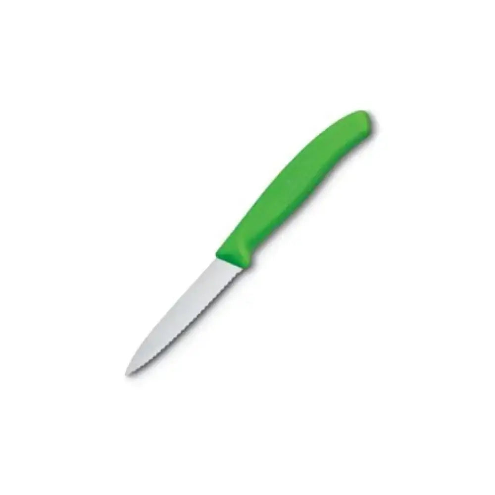 Green-handled knife on a white background