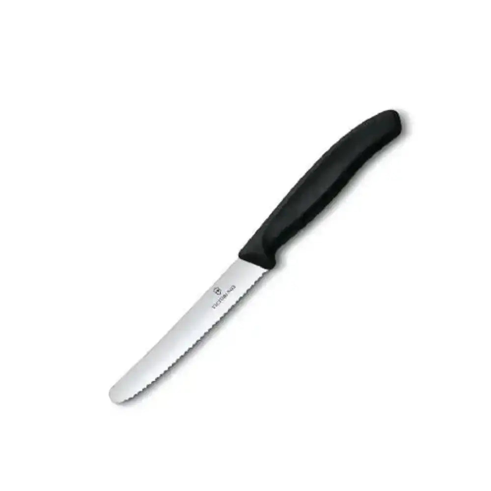 Knife with a black handle on a white background