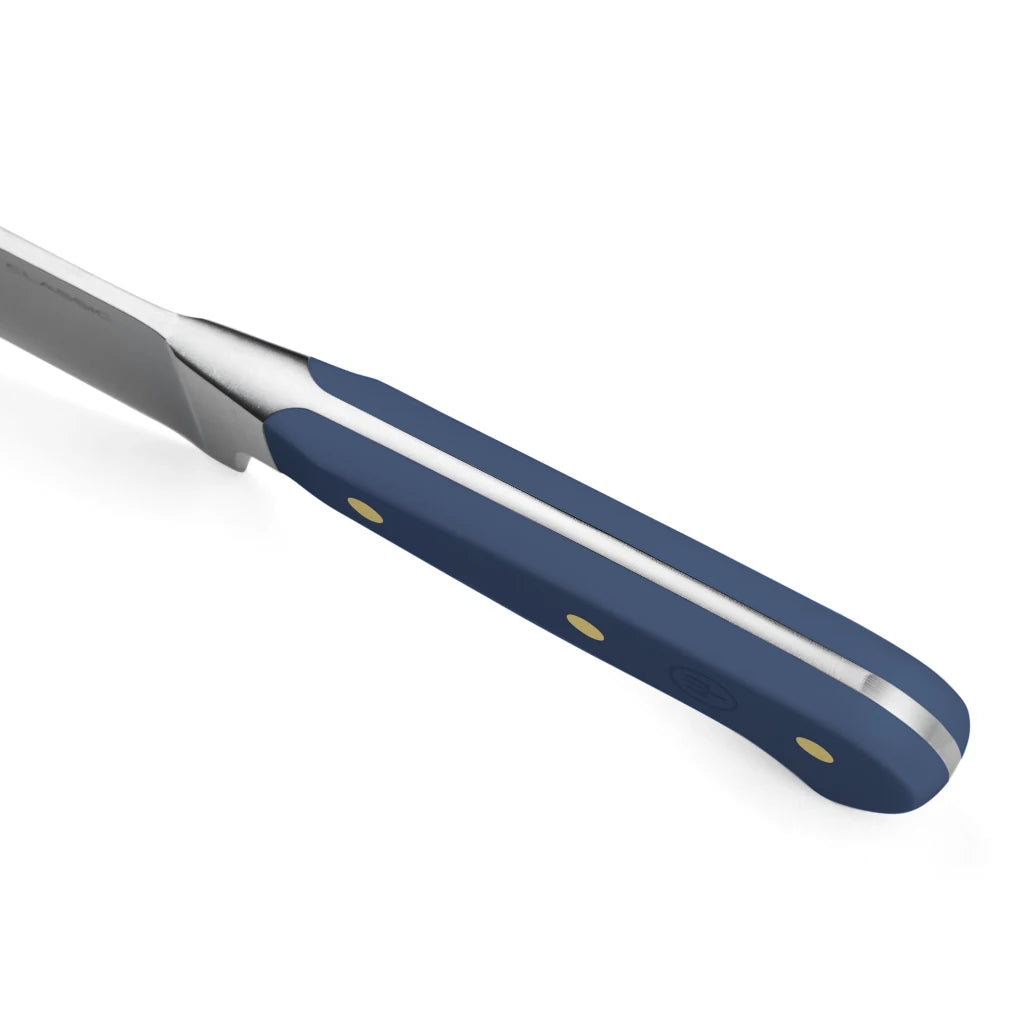 Knife with a blue handle on a white background